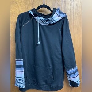 Black Aztec double hoodie sweatshirt size large